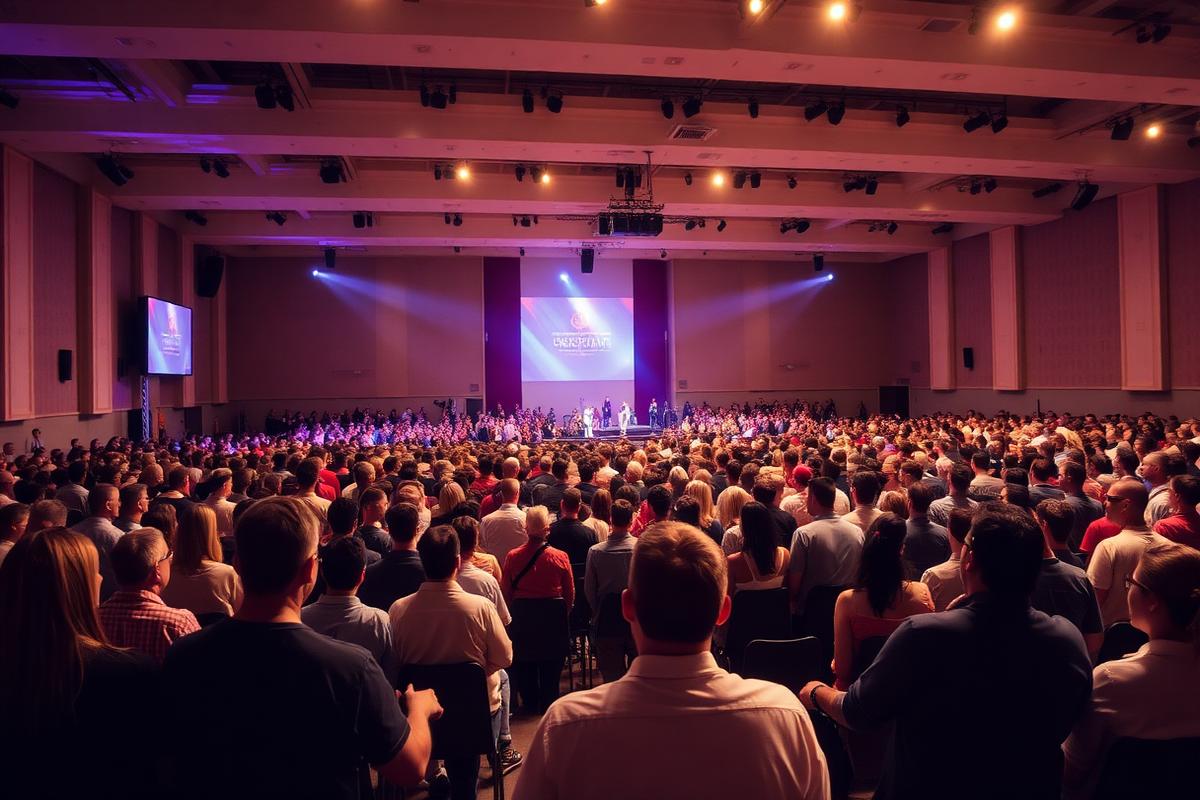 Students gathered in a conference hall for the Global Missions Weekend